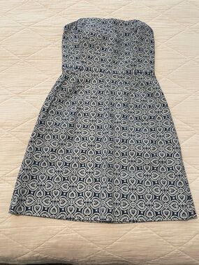 Vineyard Vine Fitted Strapless Navy Patterned Dress
